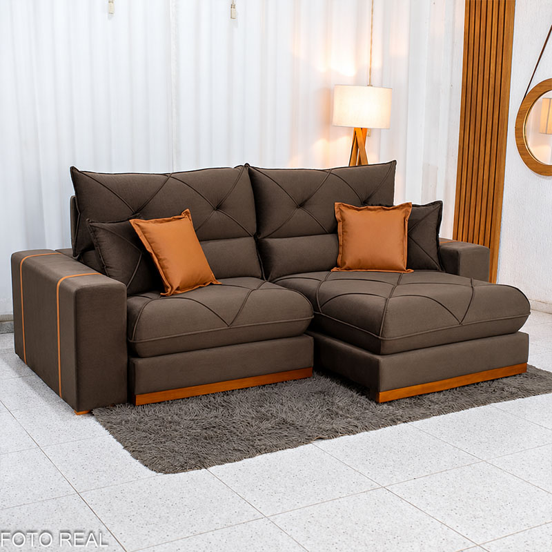 Sofá Retrátil Reclinável Gran Bello 2.50m Veludo Marrom 19 - Molas Ensacadas Pocket - Imagem 4