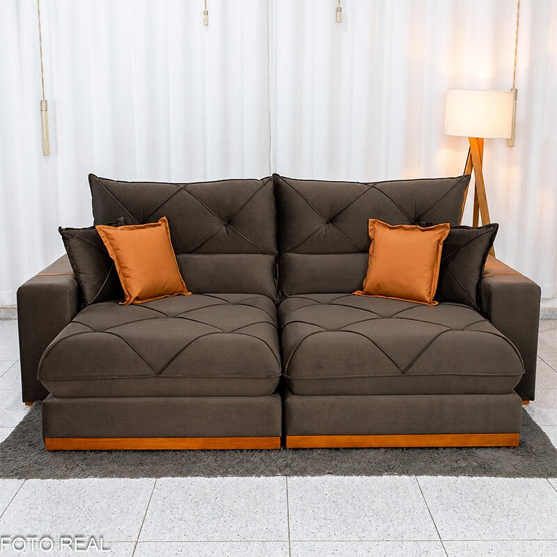 Sofá Retrátil Reclinável Gran Bello 2.50m Veludo Marrom 19 - Molas Ensacadas Pocket - Imagem 5