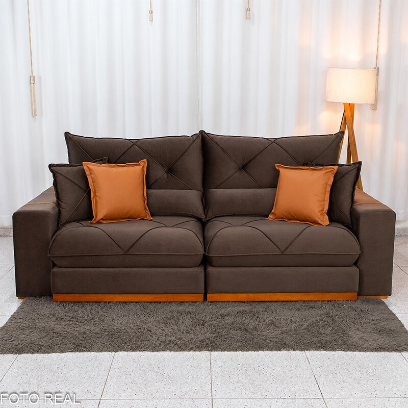 Sofá Retrátil Reclinável Gran Bello 2.50m Veludo Marrom 19 - Molas Ensacadas Pocket - Imagem 6