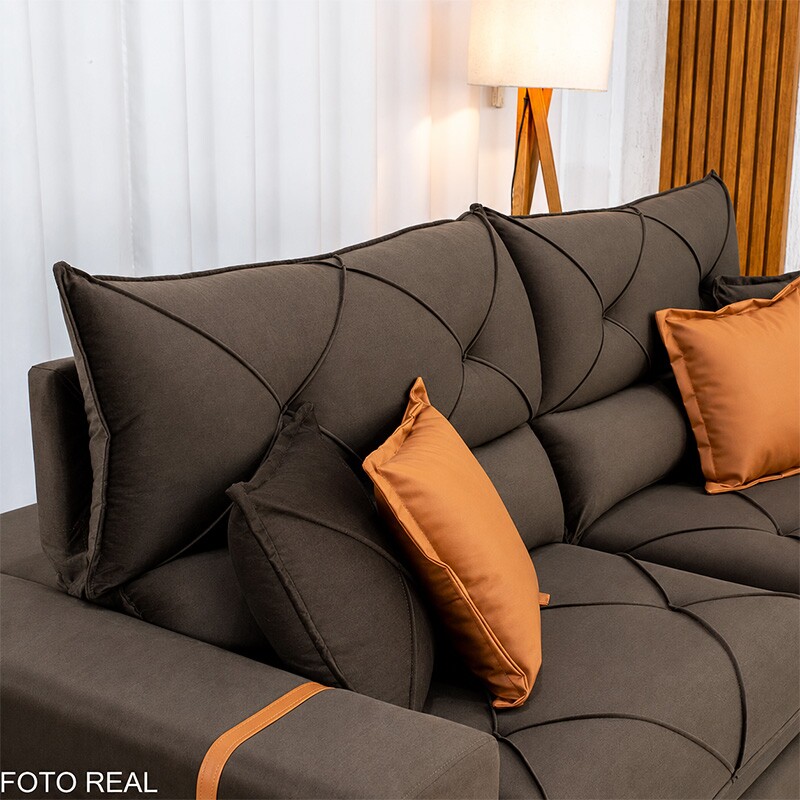 Sofá Retrátil Reclinável Gran Bello 2.50m Veludo Marrom 19 - Molas Ensacadas Pocket - Imagem 7